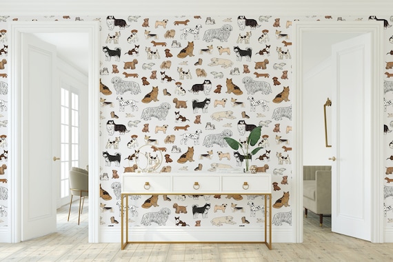 Mixed Breeds Dog Wallpaper Peel and Stick Wallpaper Removable Traditional Pre-Pasted Self-Adhesive Animal Dog Wallpaper FP805