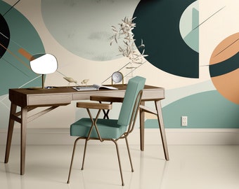 Abstract Circles Wallpaper Peel and Stick Wallpaper Removable Traditional Pre-Pasted Self-Adhesive Office Minimal Bathroom Modern Mint FP208