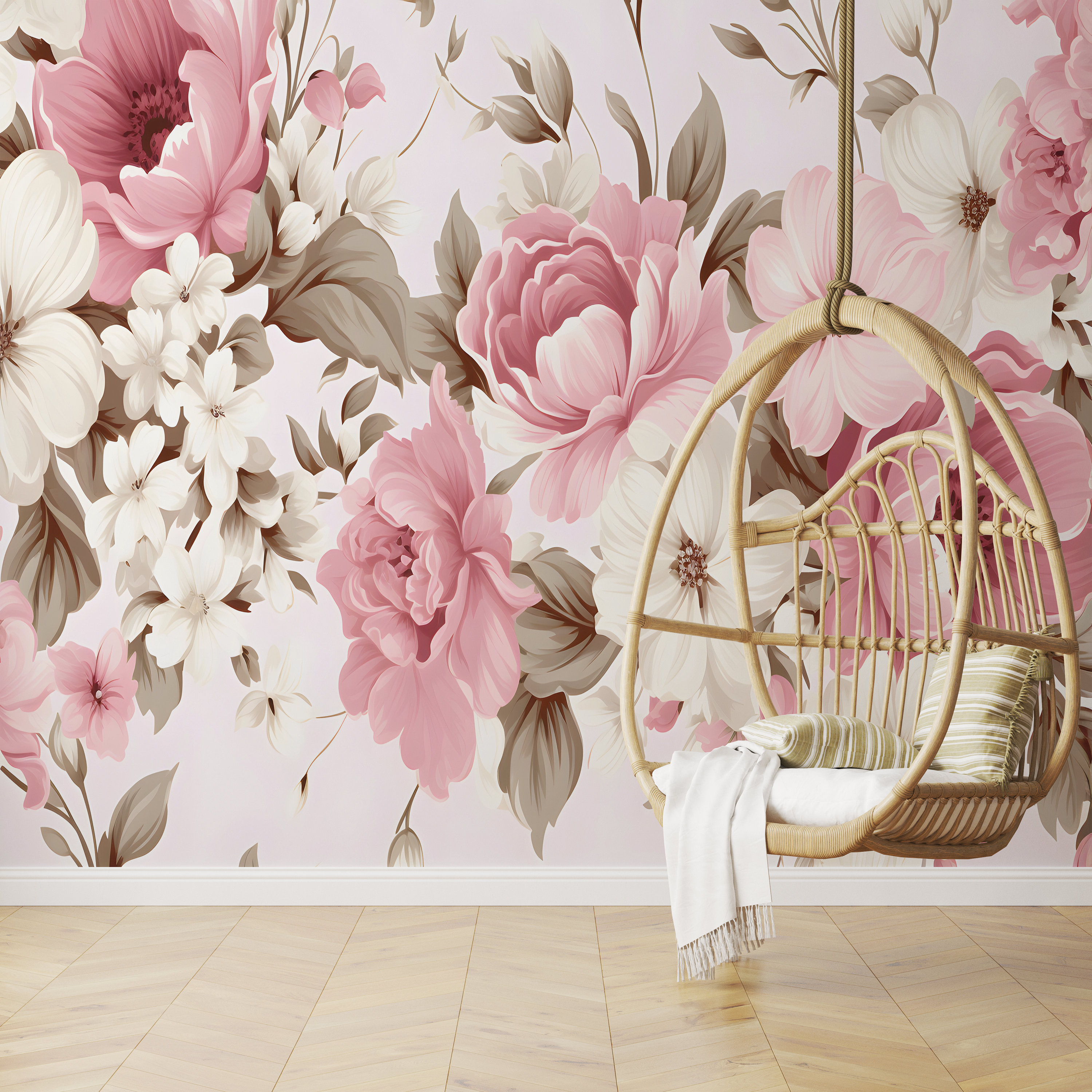 Peony Floral Mural Floral Wallpaper Nursery Accent Wall Peel and Stick ...