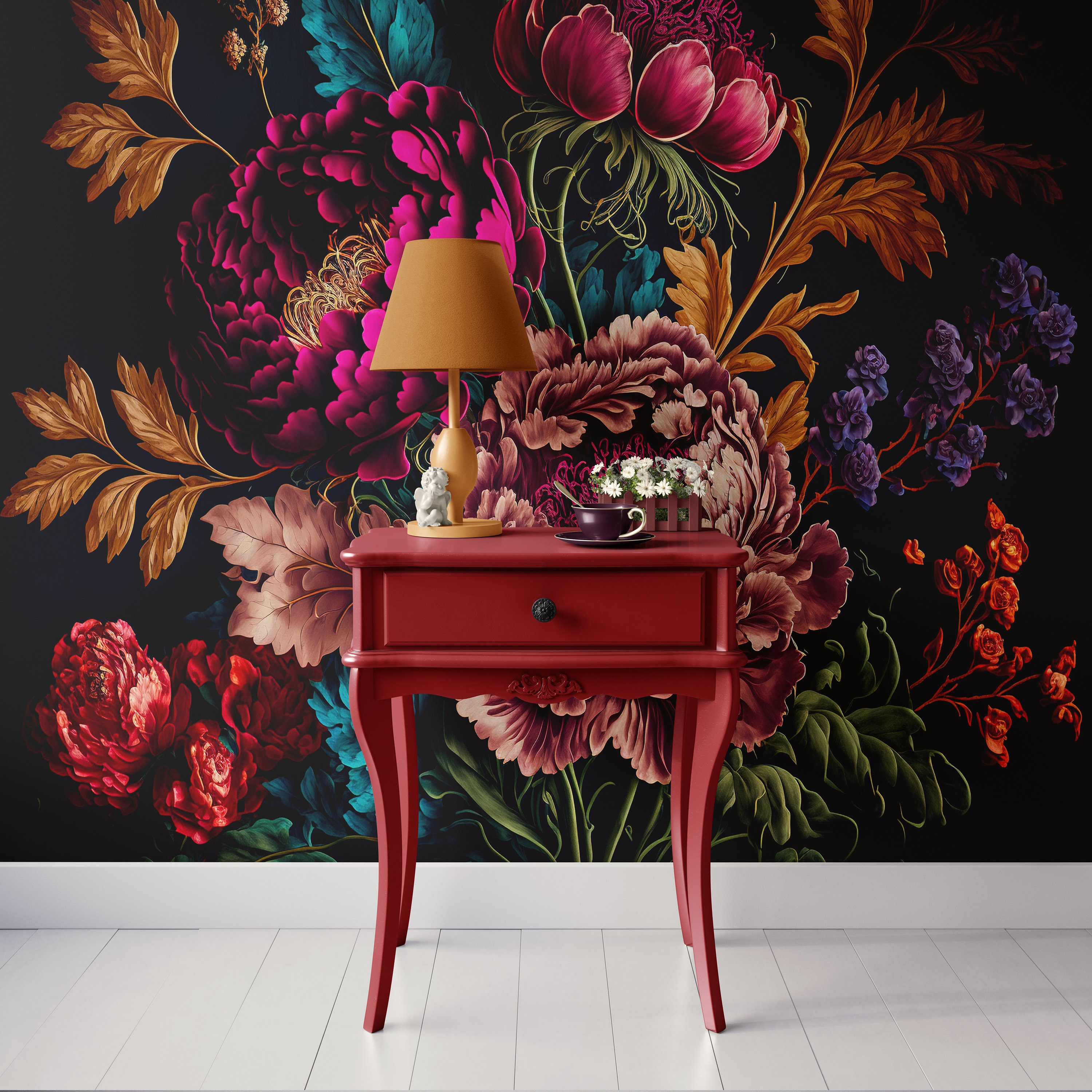 Floral Mural Peony Rose Floral Wallpaper Modern Accent Wall Peel and ...