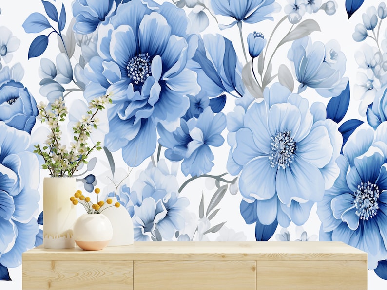 Blue Floral Peel And Stick Wallpaper