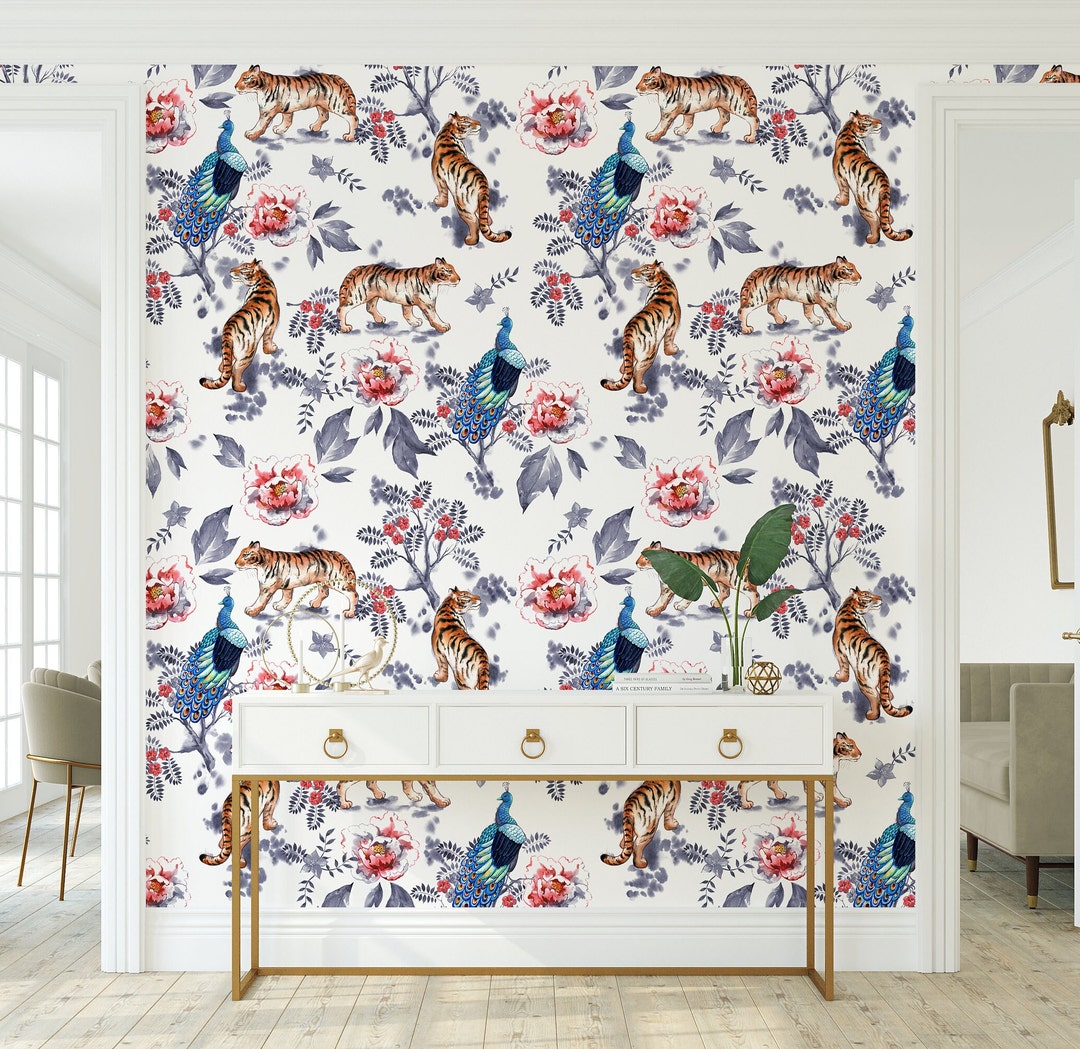 Chinoiserie Tiger Wallpaper Peel and Stick Wallpaper Removable ...