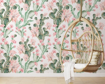 Cactus Wallpaper Peel and Stick Wallpaper Removable Traditional Pre-Pasted Self-Adhesive Pink Cactus Desert Wallpaper Cacti FP316