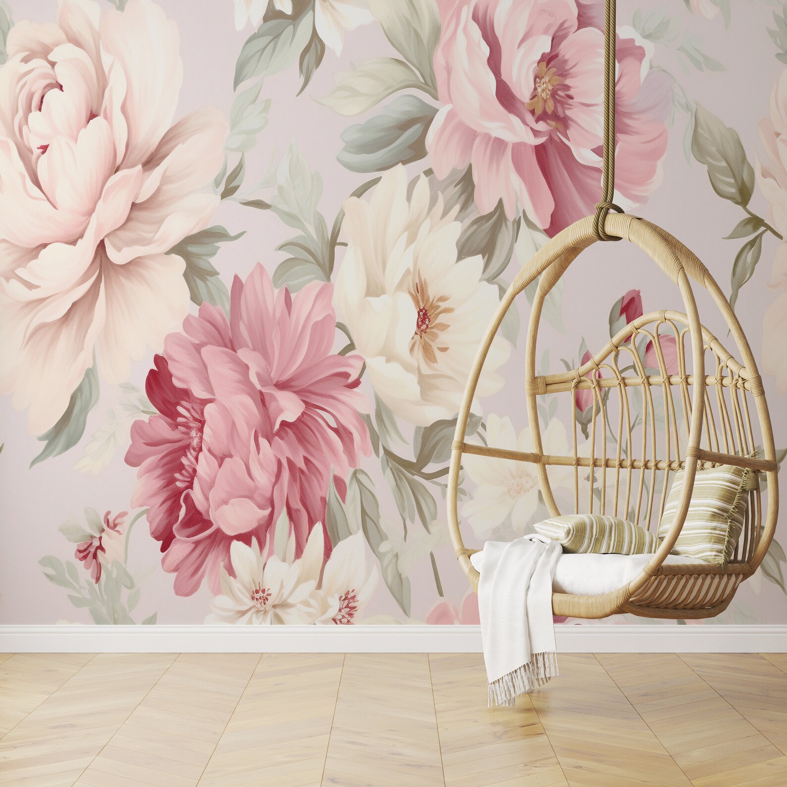 Peony Floral Mural Floral Wallpaper Nursery Accent Wall Peel and Stick ...