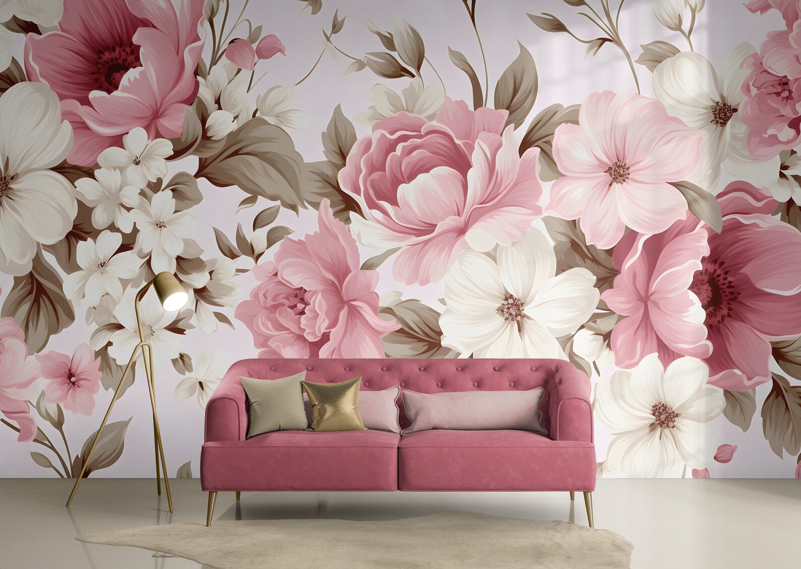 Peony Floral Mural Floral Wallpaper Nursery Accent Wall Peel and Stick ...