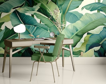 Banana Leaf Tropical Leaves Wallpaper Peel and Stick Wallpaper Removable Traditional Pre-Pasted Self-Adhesive Exotic Palm Vinyl FP313