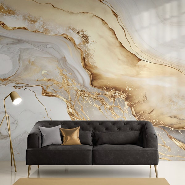 Marble Wallpaper Peel and Stick Wallpaper Removable Traditional Pre-Pasted Self-Adhesive Office Minimal Bedroom Modern Cream Gold FP602