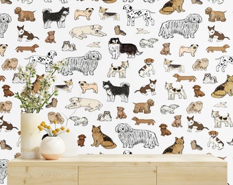 Mixed Breeds Dog Wallpaper Peel and Stick Wallpaper Removable Traditional Pre-Pasted Self-Adhesive Animal Dog Wallpaper FP805