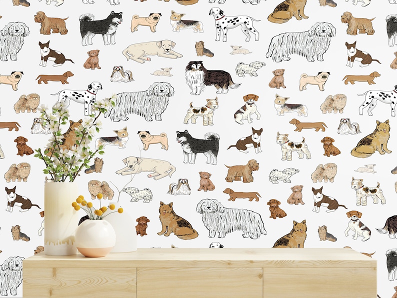 Mixed Breeds Dog Wallpaper Peel and Stick Wallpaper Removable Traditional Pre-Pasted Self-Adhesive Animal Dog Wallpaper FP805 bild 6