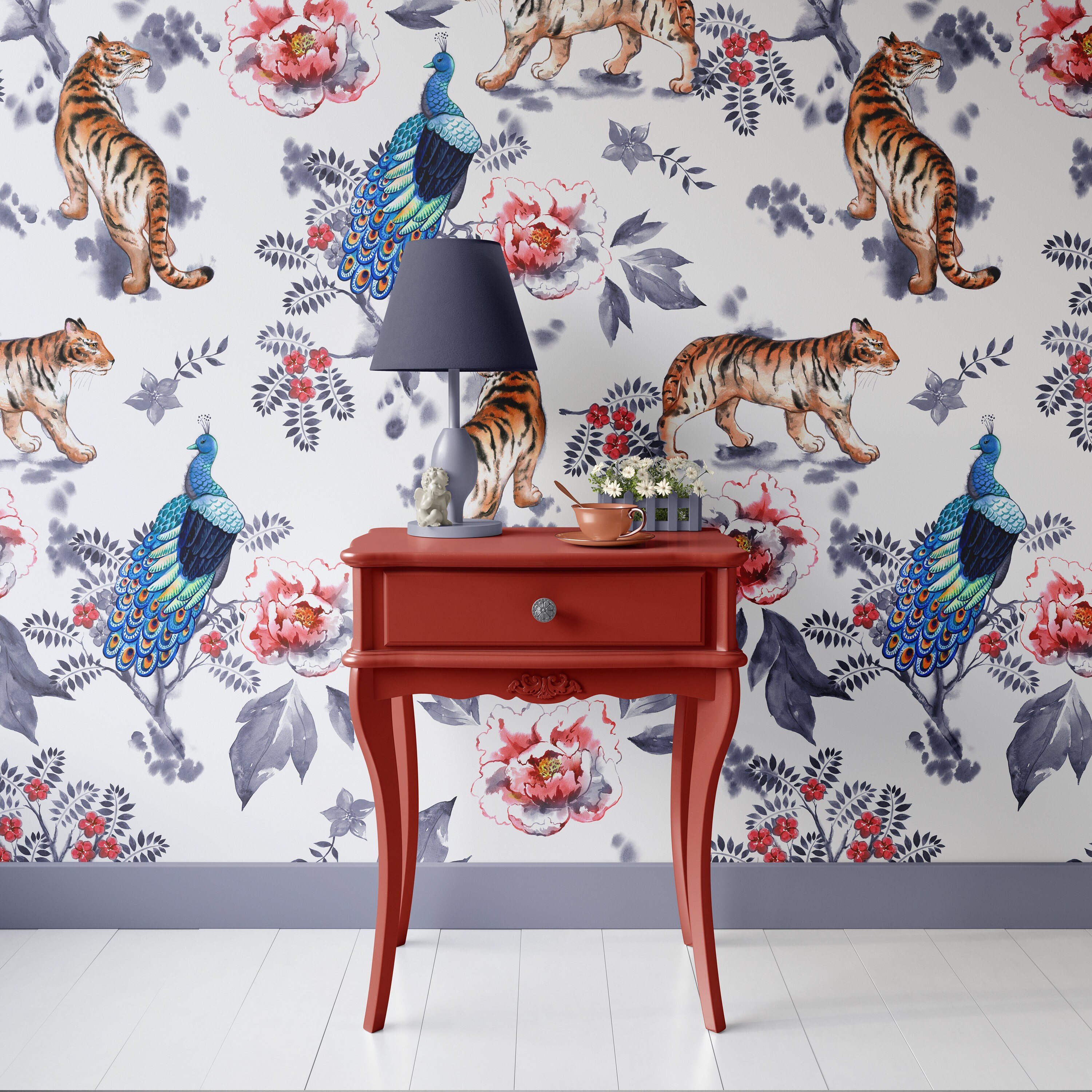 Chinoiserie Tiger Wallpaper Peel and Stick Wallpaper Removable ...