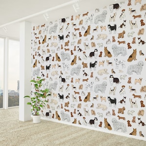 Mixed Breeds Dog Wallpaper Peel and Stick Wallpaper Removable Traditional Pre-Pasted Self-Adhesive Animal Dog Wallpaper FP805 bild 7