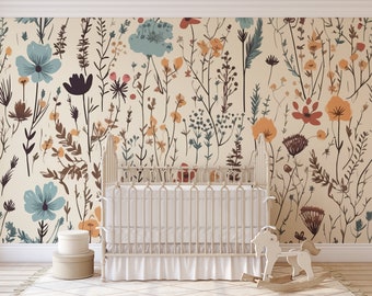 Wild Flowers Wallpaper Peel and Stick Wallpaper Removable Traditional Pre-Pasted Self-Adhesive Nursery Garden Botanical Wildflower FP456