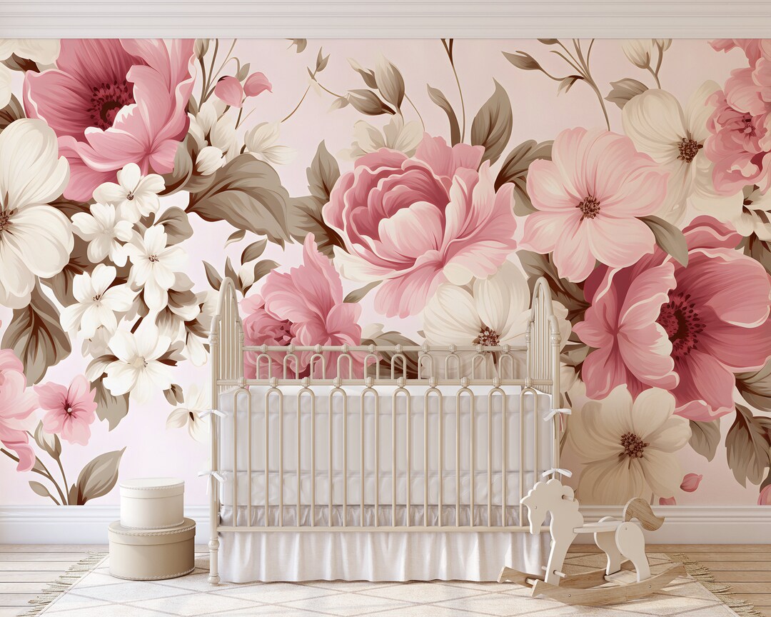 Peony Floral Mural Floral Wallpaper Nursery Accent Wall Peel and Stick ...