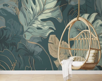 Large Tropical Wallpaper Peel and Stick Wallpaper Removable Traditional Pre-Pasted Self-Adhesive Exotic Leaf Monstera Leaves Wallpaper FP315
