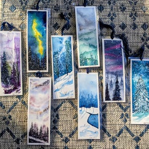 Marcapáginas original de acuarela con temática invernal