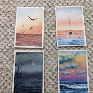 Original Seascape Watercolor Painting: Nautical Landscape Art (4x6)