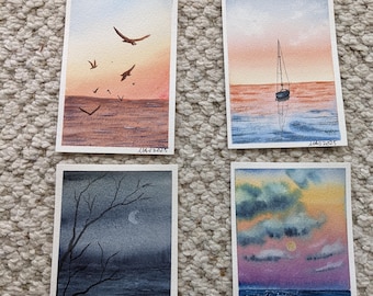 Seascape Watercolor Painting: Nautical Landscape Art (4x6)