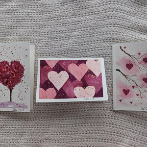Tarjetas de San Valentín originales pintadas a mano, pinturas de corazones, ilustraciones originales y únicas de tarjetas, pintura de 4" x 6", las tarjetas en blanco incluyen sobres
