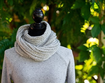 Gift for her , Handknitted off white  Infinity scarf for women , Knit cowl ,  Knit snood , Circle scarf , Neck warmer , knitted circle scarf