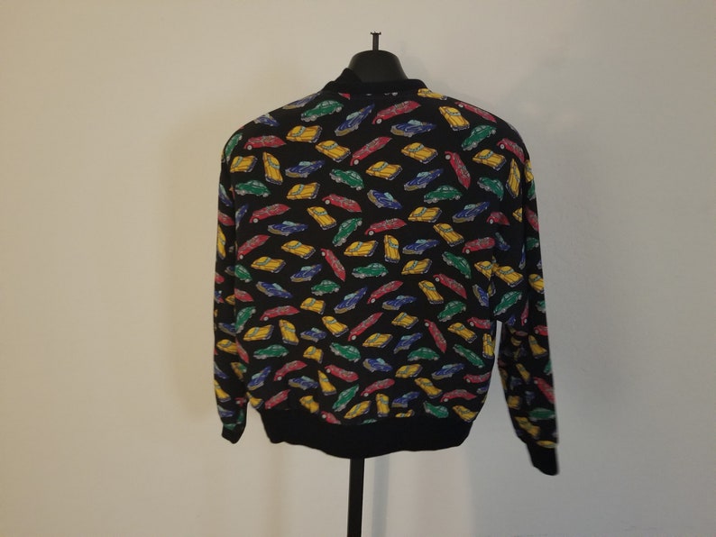 Vintage Adam Douglass With Adrianna Papell Size Large 1980s 100/% Silk Classic Car Print Design Zipper Down Long Sleeve Jacket With Pockets