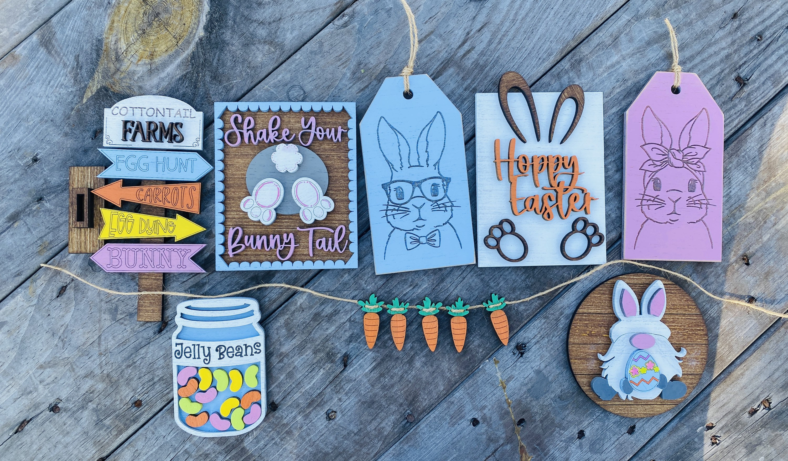 Easter bunny tier tray decor, tier tray set, Rae dunn decor, mini signs, 3d, tier tray signs, Easter, cottontail farms, shake your tail
