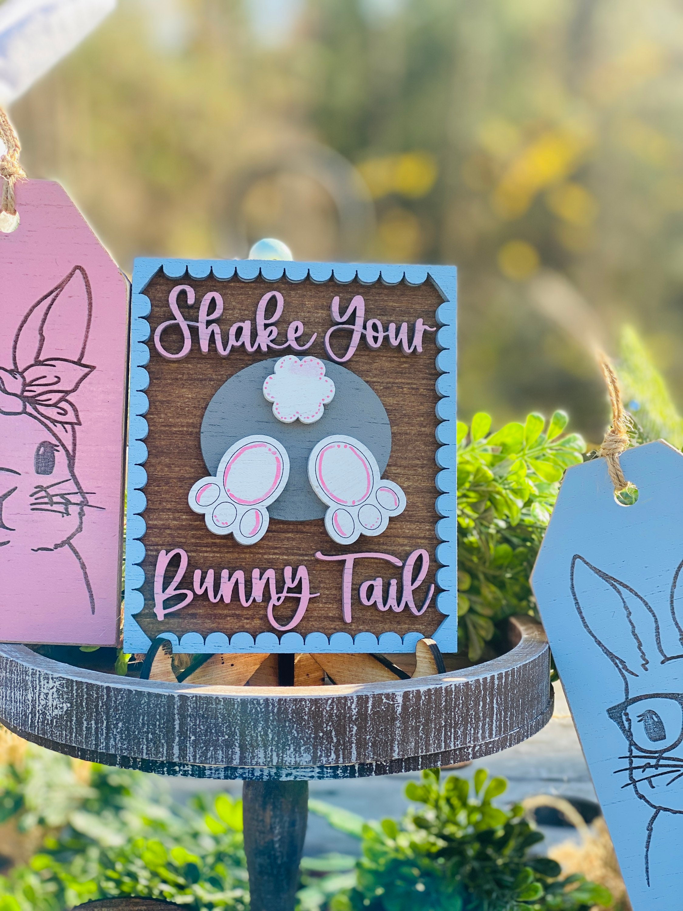 Easter bunny tier tray decor, tier tray set, Rae dunn decor, mini signs, 3d, tier tray signs, Easter, cottontail farms, shake your tail