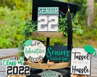 Graduation, Senior 2024, Tier Tray decor, class of 2024, home decor, Rae Dunn, college, high school,  tassel was worth the hassle, seniors