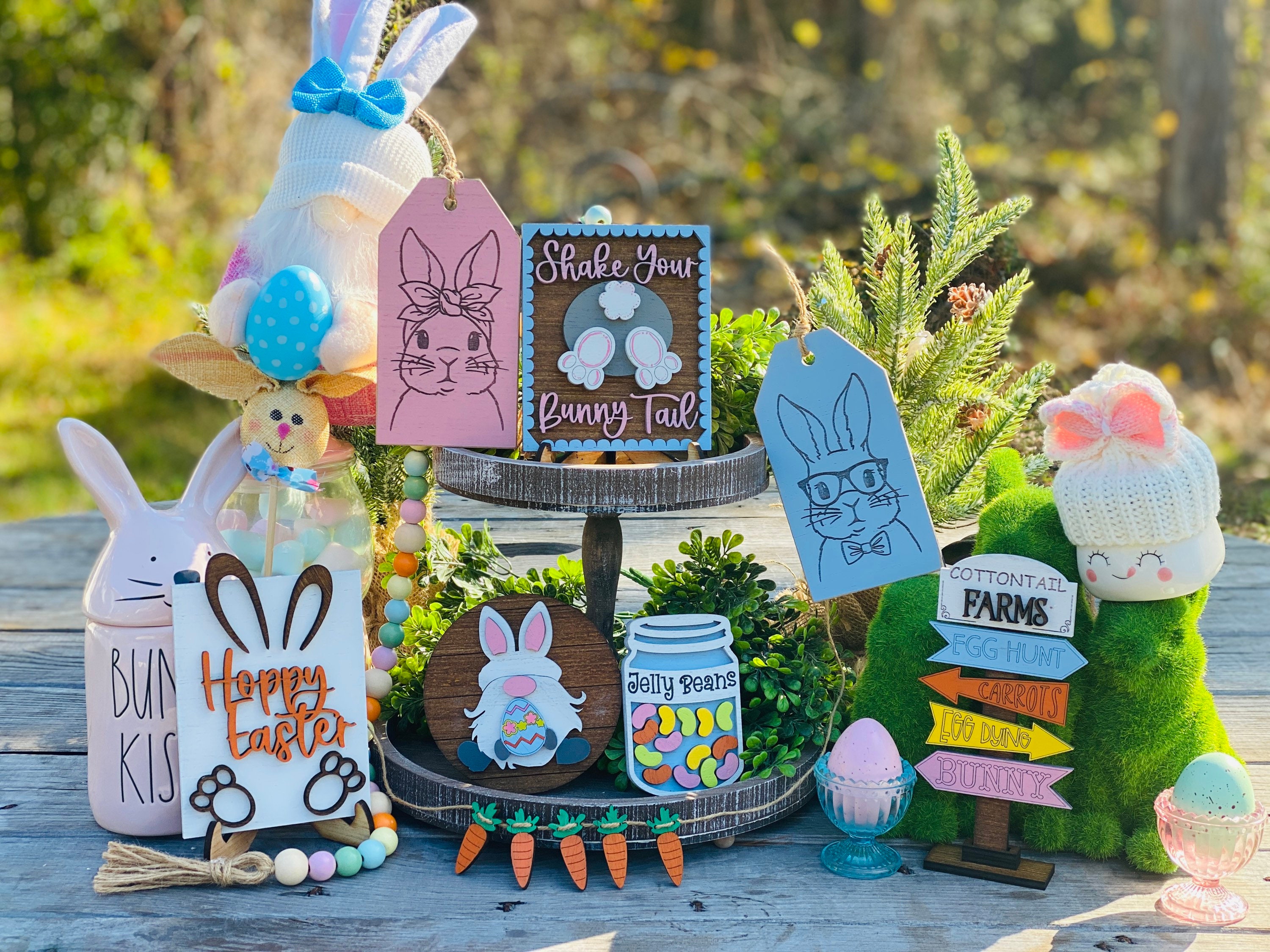 Easter bunny tier tray decor, tier tray set, Rae dunn decor, mini signs, 3d, tier tray signs, Easter, cottontail farms, shake your tail