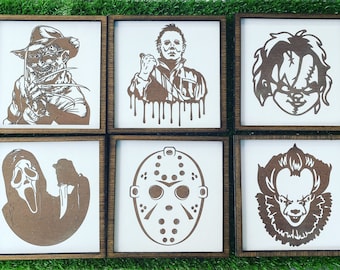 Engraved Horror movie legends signs, horror home decor,halloween, Jason, Freddy Krueger, Michael Myers, pennywise, Chucky, ghostface