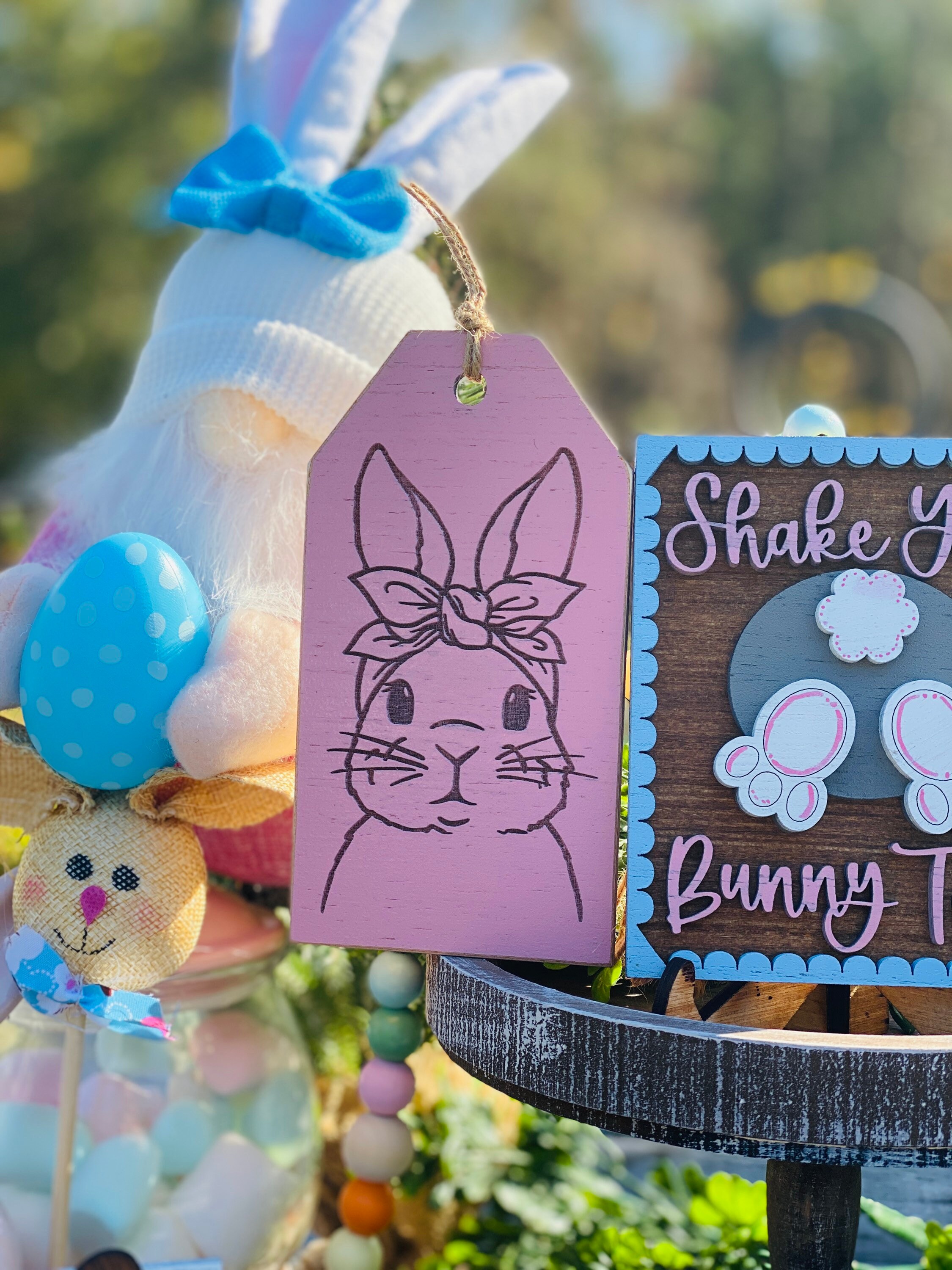 Easter bunny tier tray decor, tier tray set, Rae dunn decor, mini signs, 3d, tier tray signs, Easter, cottontail farms, shake your tail