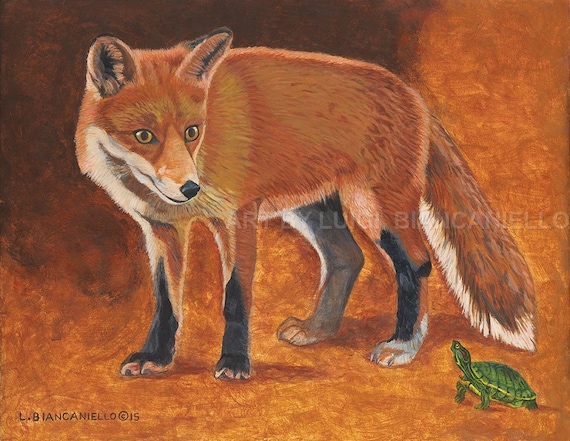 Foxfox Paintingred Fox Turtle Fox Art Nursery Art Fox Etsy