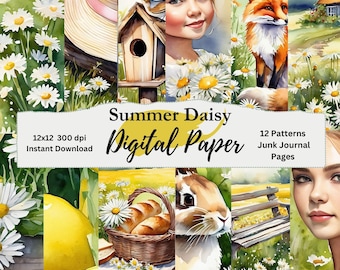 Summer Daisy - Junk Journal Paper - Printable PNG Digital Paper - Scrapbooking - Crafting Needs - Instant Download