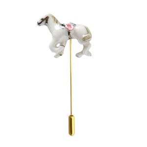 Porcelain White Horse Pin Brooch/ Horse Lapel Pin Brooch