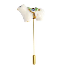 Porcelain Small Cat gold plated brooch pin on sterling silver/ White Cat Lapel Pin Brooch