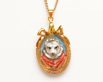 Colar de camafeu de tigre de porcelana, ouro 24k pintado à mão, cristal Swarovski