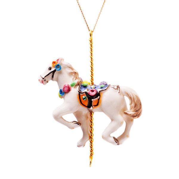 Merry Go Round porseleinen paard hanger ketting/wit paard statement ketting