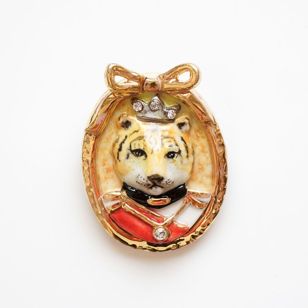 Broche de cameo tigre de porcelana / broche de forma ovalada / broche tigre / broche de cameo / broche animal / Broche / Broche de porcelana