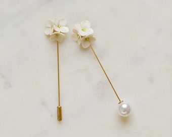 Porcelain White Hydrangea Pin Brooch/ Flower Pin/ Wedding Pin Brooch/White Flower Brooch/Lapel Pin Boutonniere/ Groomsmen Gift/Best Man Pin