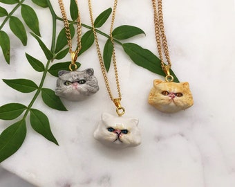 Porcelain Persian Cat Necklace/ Cat Necklace/ Necklace/ Cat Pendant/ Pendant/ Gift For Her/ Cat Lover Gift/ Cat Jewellery/ Persian Cat