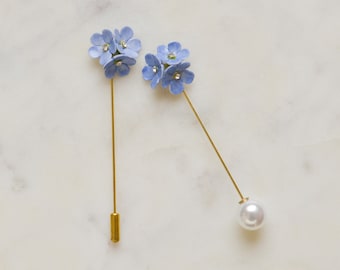 Porcelain Forget me not Pin Brooch/Wedding Brooch/ Blue Flower Brooch/ Lapel Pin Boutonniere/ Groomsmen Gift/Best Man Pin/ Flower Pin Brooch