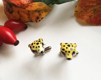 Porcelain Cheetah Cufflinks/ Animal Cufflinks/ Leopard/ Cat/ Cufflinks / Groom Gift / Best Man Gift