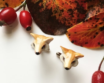 Porcelain Fox Cufflinks/ Animal Cufflinks/ Fox Cufflinks / Cufflinks/ Fox/ Groom Gift / Best Man Gift