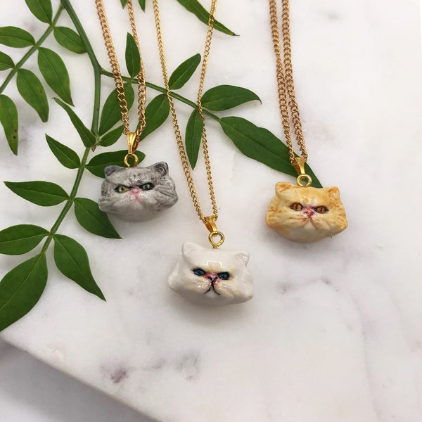 Collier de chat persan en porcelaine/ Collier de chat/ Collier/ Pendentif de chat/ Pendentif/ Cadeau pour elle/ Cadeau d’amant de chat/ Bijoux de chat/ Chat persan