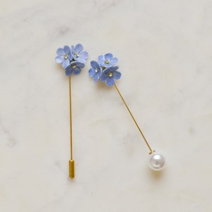 Porcelain Forget me not Pin Brooch/Wedding Brooch/ Blue Flower Brooch/ Lapel Pin Boutonniere/ Groomsmen Gift/Best Man Pin/ Flower Pin Brooch zdjęcie 1