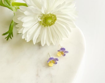 Porcelain Viola Sterling Silver Stud Earrings, Swarovski Crystal Detail