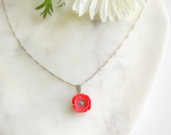 Porcelain Red Poppy necklace/ Poppy Necklace/ Dainty necklace/ Porcelain jewellery/ Flower necklace/ Poppy Jewellery/ Gift for her