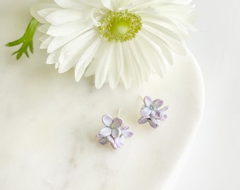 Porcelain Lilac Stud Earrings: Sterling Silver, Swarovski Crystal