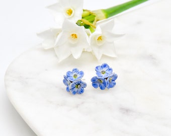 Porcelain Forget me not cluster stud earring/ Forget me not earrings/ Stud earrings/ Dainty earrings/ Porcelain earrings/ Flower earrings