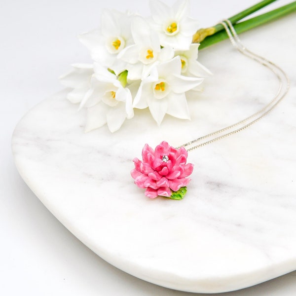 Porcelain Dahlia Necklace/  Dahlia Pendant/ Porcelain jewellery/ Flower necklace/ Bridesmaid gift/ Gift for her