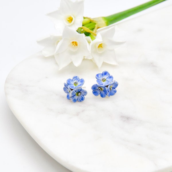 Porcelain Forget me not cluster stud earring/ Forget me not earrings/ Stud earrings/ Dainty earrings/ Porcelain earrings/ Flower earrings